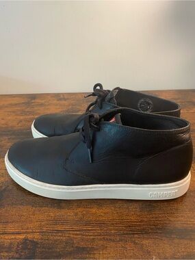 Camper Black Leather Chukka Boots with White Soles